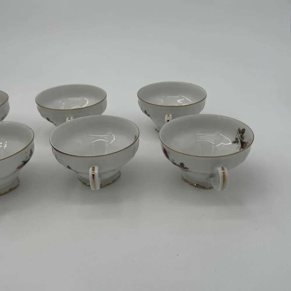 Vintage Royal Rose Fine China Japan Teacups Lot‎ Of 7 Pink Floral Gold Trim